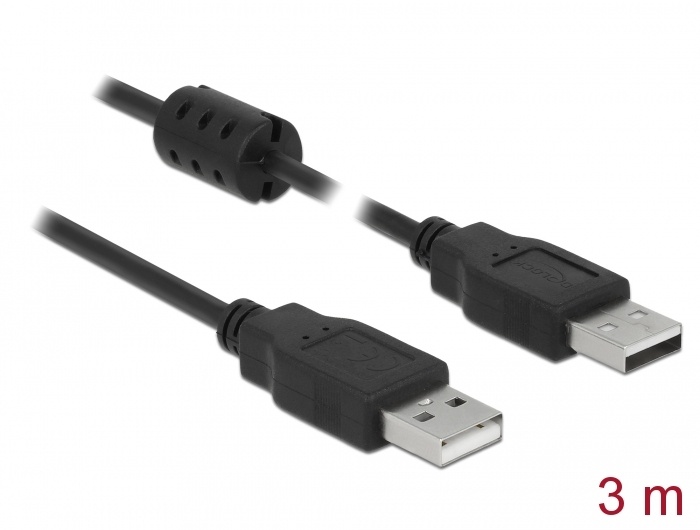 DeLOCK 3m, 2xUSB 2.0-A. Lengte snoer: 3 m, Aansluiting 1: USB A, Aansluiting 2: USB A, USB-versie: 2.0, Geslacht connector: Mannelijk/Mannelijk, Overdrachtssnelheid (max): 480 Mbit