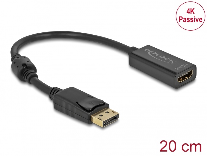 DeLOCK 63559. Snoerlengte: 0,2 m, Aansluiting 1: DisplayPort, Aansluiting 2: HDMI. Aantal per verpakking: 1 stuk(s)