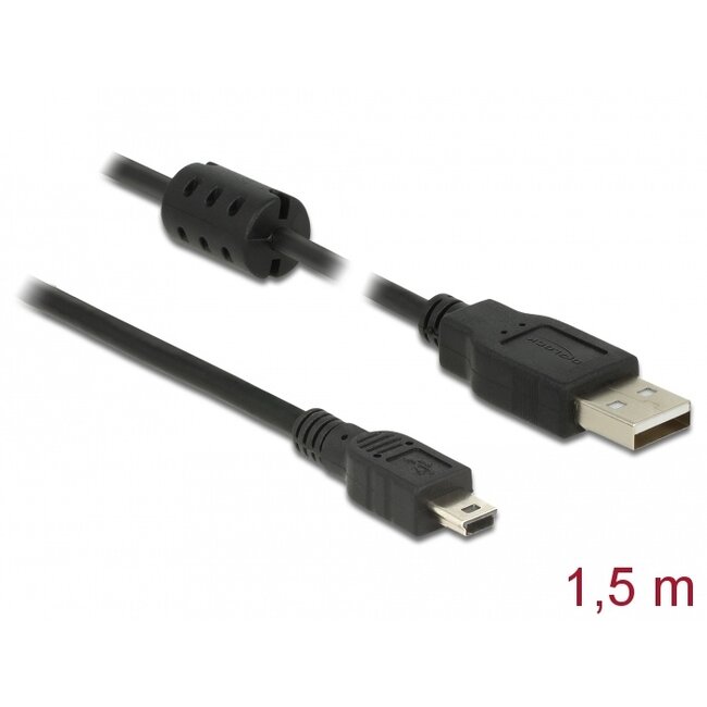 Delock Cable USB 2.0 Type-A male > USB 2.0 Mini-B male 1.5 m black