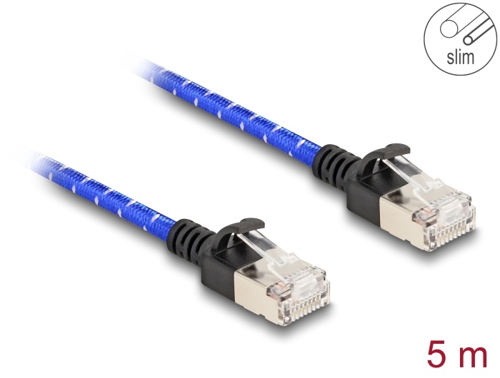 Delock RJ45 Network Cable with braided coating Cat.6A U/FTP Slim 5 m blue |