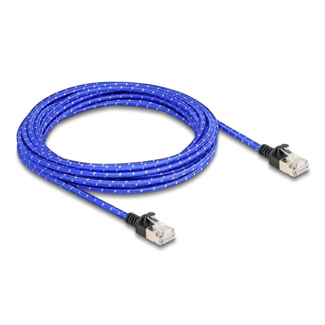 Delock RJ45 Network Cable with braided coating Cat.6A U/FTP Slim 5 m blue
