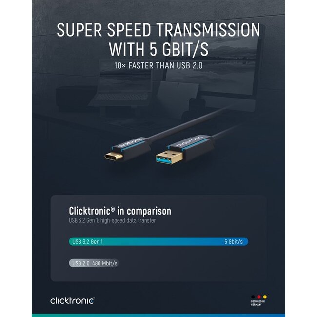 Clicktronic USB-C™ to USB-A 3.2 Gen 1 Adapter Cable 0.5 m