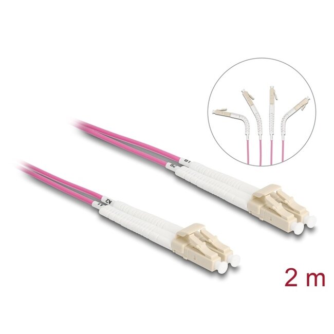 Delock Optical Fiber Cable LC Duplex to LC Duplex Multi-mode OM4 angled 2 m
