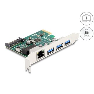 DeLOCK Delock PCI Express x1 Card to 3 x USB 5 Gbps Type-A female + 1 x Gigabit LAN