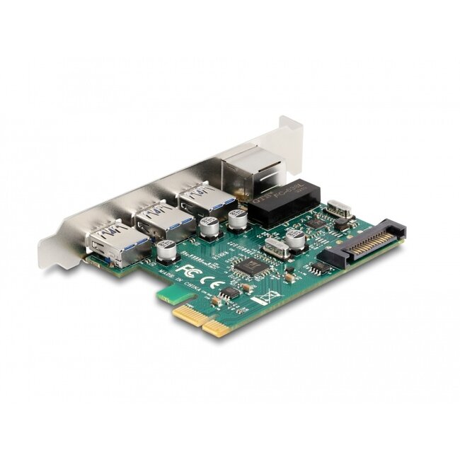 Delock PCI Express x1 Card to 3 x USB 5 Gbps Type-A female + 1 x Gigabit LAN