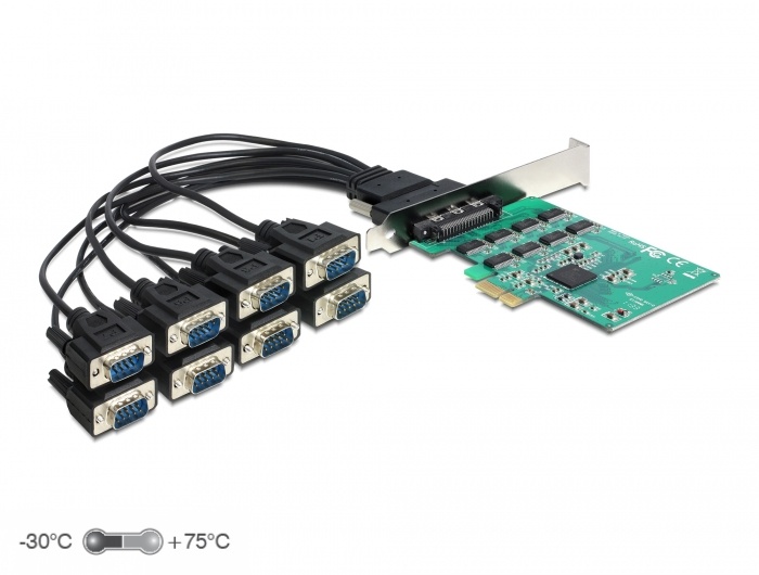 DeLOCK 89336. Hostinterface: PCIe, Output interface: Serie, Soort serieële aansluiting: RS-232. Kleur van het product: Zwart, Groen, Zilver. Data transfer snelheid (max): 0,0009216