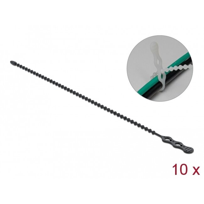 Delock Beaded Cable Tie reusable L 210 x W 4.5 mm black 10 pieces