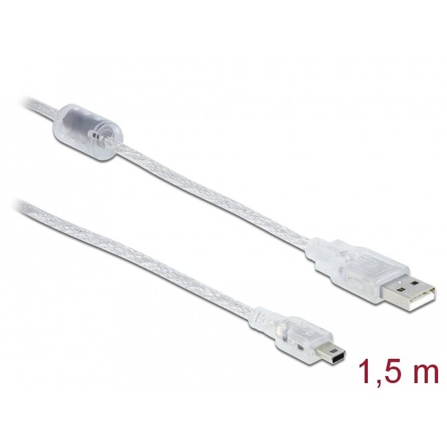 Delock Cable USB 2.0 Type-A male > USB 2.0 Mini-B male 1.5 m transparent