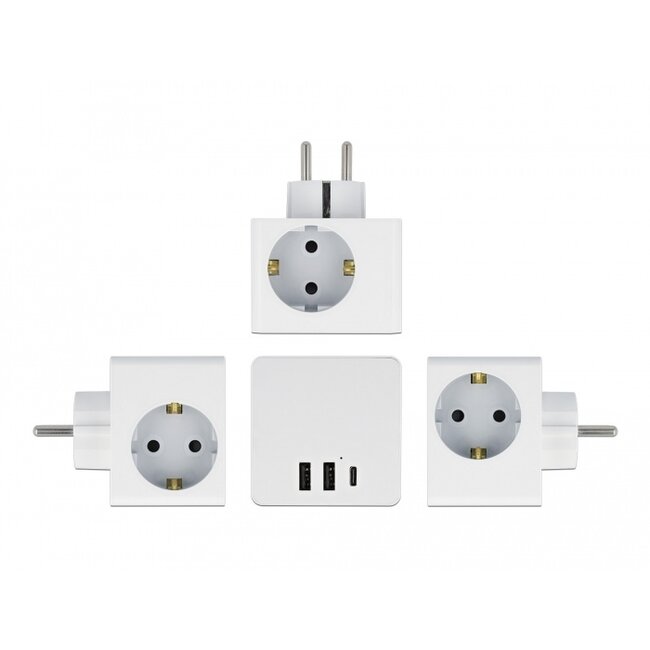 Delock Multi Socket Cube 3-way with childproof lock and USB charger white