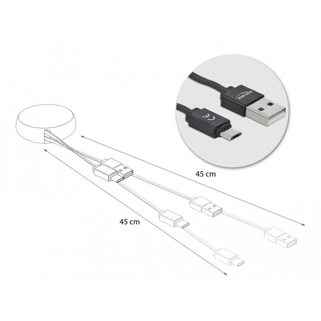 Delock USB Retractable Cable Type-A to Micro-B black