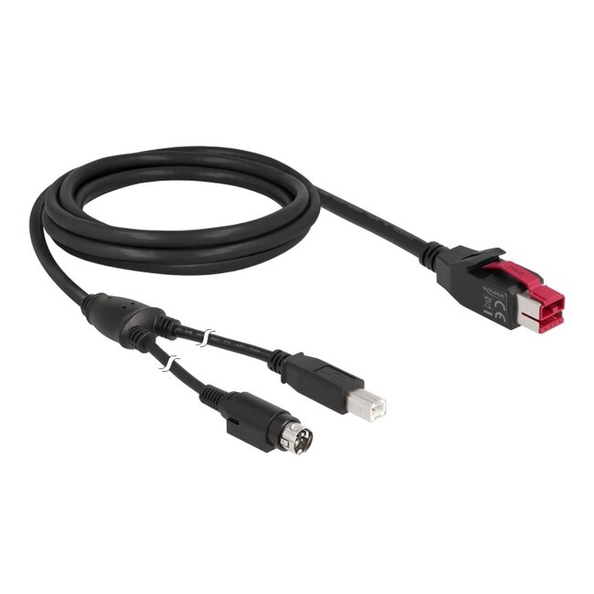 Delock PoweredUSB cable male 24 V > USB Type-B male + Hosiden Mini-DIN 3 pin male 2 m for POS printers and terminals