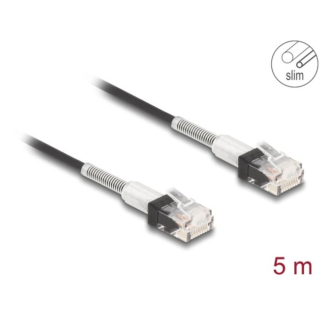 Delock RJ45 Network Cable with double bend protection Cat.6A UTP Slim 5 m black