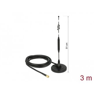 DeLOCK Delock LTE Antenna SMA plug 6 dBi fixed omnidirectional with magnetic base and connection cable RG-58 3 m outdoor black