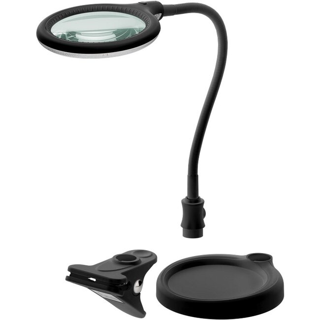 Goobay LED Magnifying Lamp with Base and Clamp, 6 W, black