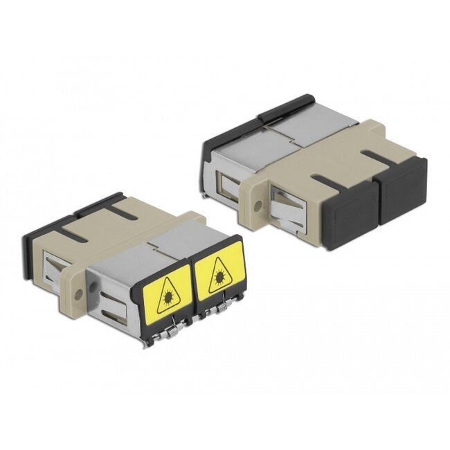 Delock Optical Fiber Coupler with laser protection flip SC Duplex female to SC Duplex female Multi-mode beige