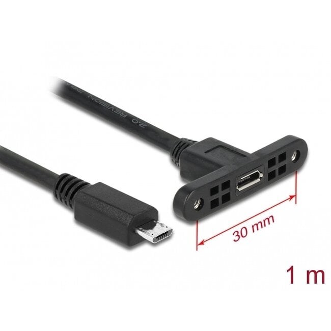 Delock Cable USB 2.0 Micro-B female panel-mount > USB 2.0 Micro-B male 1 m