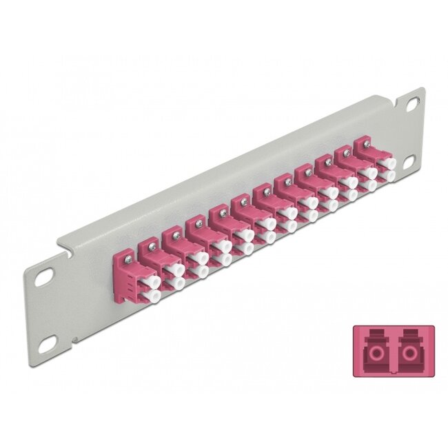 Delock 10″ Fiber Optic Patch Panel 12 Port LC Duplex violet 1U grey