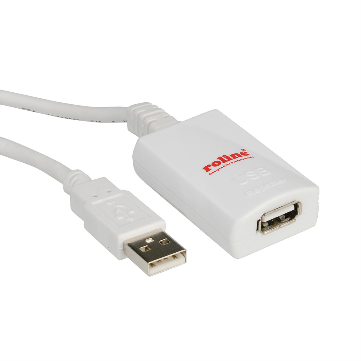 Roline ROLINE Aktieve USB 2.0 verlengkabel, wit 5m. Snoerlengte: 5 m, Aansluiting 1: USB A, Aansluiting 2: USB A, USB-versie: USB 2.0, Geslacht connector: Mannelijk/Vrouwelijk, Max