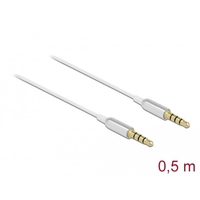 Delock Stereo Jack Cable 3.5 mm 4 pin male to male Ultra Slim 0.5 m white