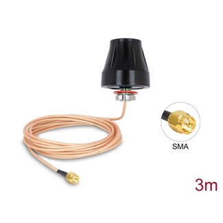 DeLOCK Delock LTE Antenna SMA plug 2 dBi fixed omnidirectional with connection cable (RG-316U, 3 m) outdoor black