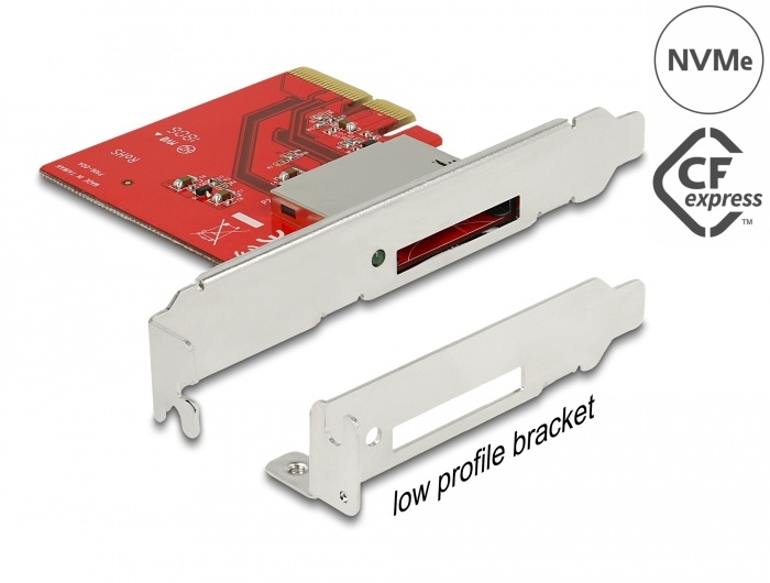 DeLOCK 91748. Compatibele geheugenkaarten: CF, Kleur van het product: Metallic, Rood. Soort aansluiting: PCI Express. Ondersteunt Windows: Windows 10,Windows 10 Pro x64,Windows 7,W