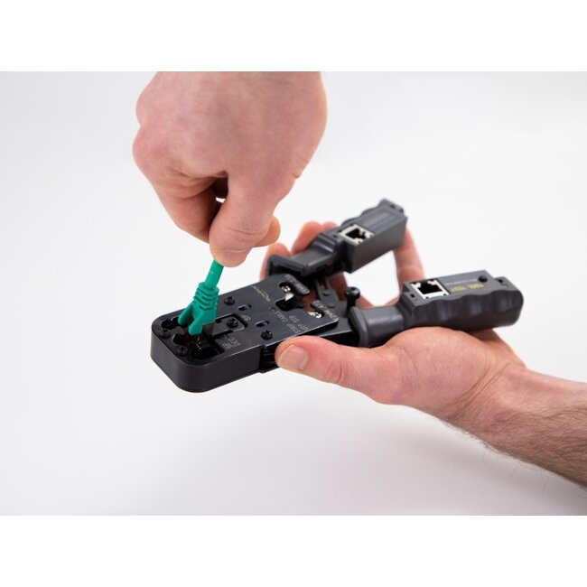 Delock Crimp tool with stripper and network tester for 8P (RJ45), 6P (RJ12/11), 6P DEC or 4P (RJ10) plugs