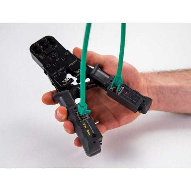 Delock Crimp tool with stripper and network tester for 8P (RJ45), 6P (RJ12/11), 6P DEC or 4P (RJ10) plugs