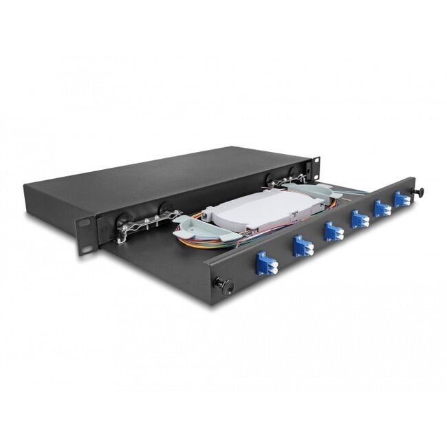 Delock 19″ Optical Fiber Splice Box 6 x LC Duplex OS2 1U complete assembled