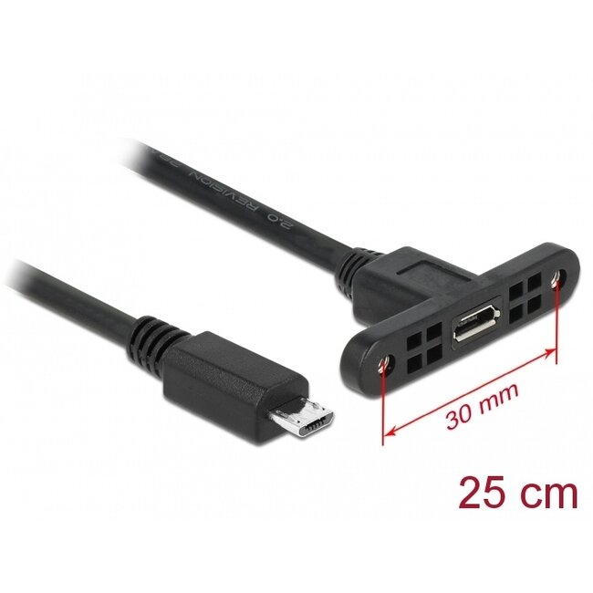 Delock Cable USB 2.0 Micro-B female panel-mount > USB 2.0 Micro-B male 25 cm