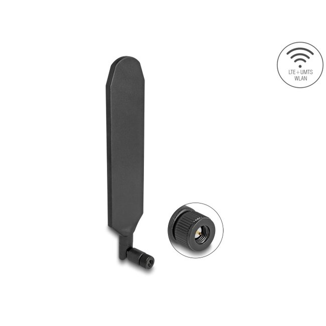 Delock LTE GNSS Antenna SMA plug 1.5 - 3.0 dBi omnidirectional rotatable with tilt joint black