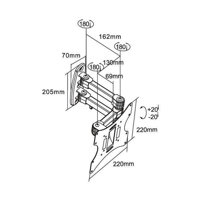 InLine® Muurbeugel voor TFT/LCD/LED/Plasma, 58-107cm (23-42"), max. 30kg