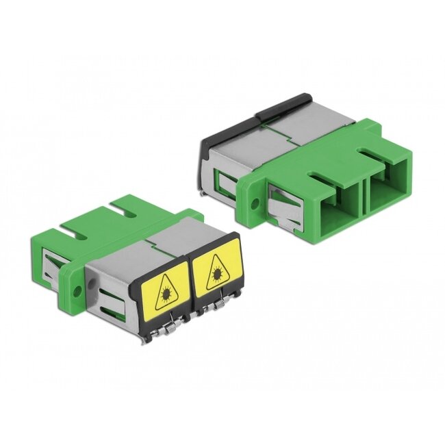 Delock Optical Fiber Coupler with laser protection flip SC Duplex female to SC Duplex female Single-mode green