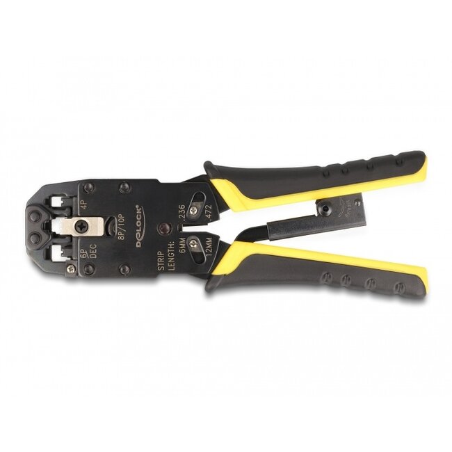 Delock Universal Crimping Tool with wire stripper for 10P (RJ50), 8P (RJ45), 6P (RJ12/11), 6P DEC or 4P modular plugs