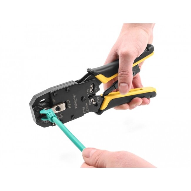 Delock Universal Crimping Tool with wire stripper for 10P (RJ50), 8P (RJ45), 6P (RJ12/11), 6P DEC or 4P modular plugs