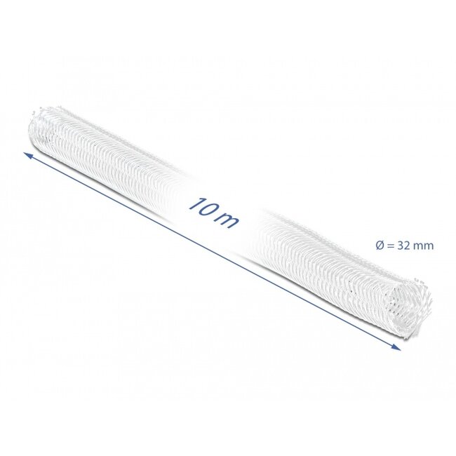 Delock Braided Sleeving with Hook-and-Loop Fastener 10 m x 32 mm white