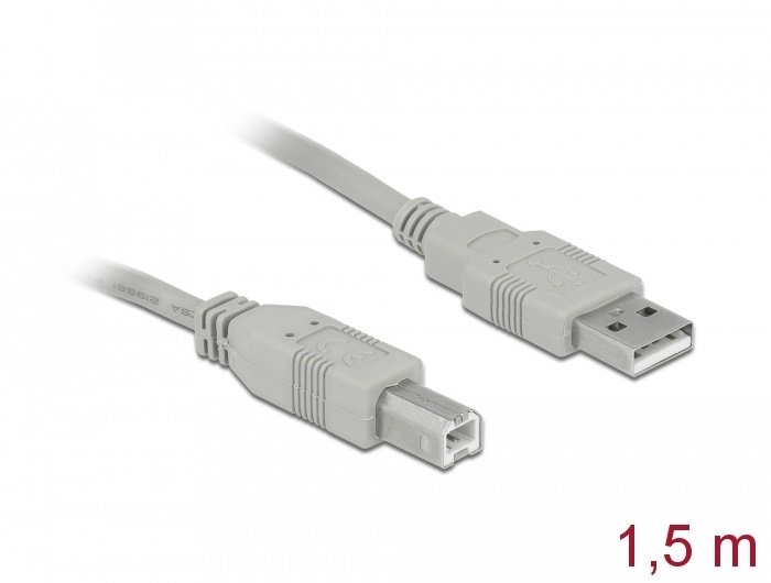 DeLOCK 82215. Snoerlengte: 1,8 m, Aansluiting 1: USB A, Aansluiting 2: USB B, Geslacht connector: Mannelijk/Mannelijk, Kleur van het product: Grijs