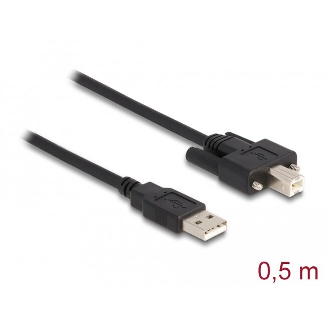 Delock Cable USB 2.0 Type-A male to Type-B male with screws 0.5 m