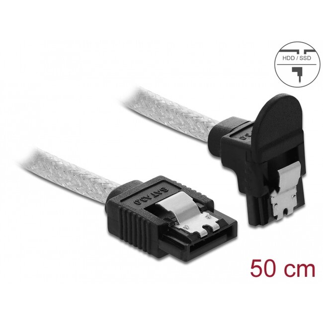 Delock SATA 6 Gb/s Cable straight to downwards angled 50 cm transparent