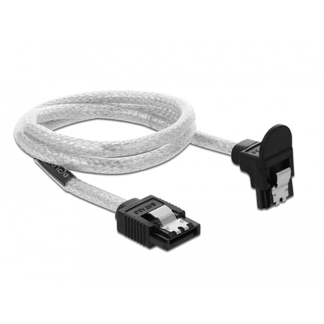 Delock SATA 6 Gb/s Cable straight to downwards angled 50 cm transparent