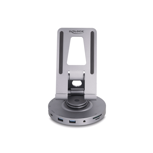 Delock Tablet and Laptop Docking Station 4K with integrated holder - HDMI / USB / Hub / SD / Micro SD / PD 3.0 - 360° rotateable