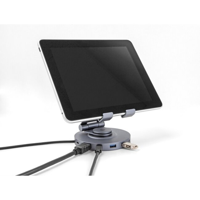 Delock Tablet and Laptop Docking Station 4K with integrated holder - HDMI / USB / Hub / SD / Micro SD / PD 3.0 - 360° rotateable