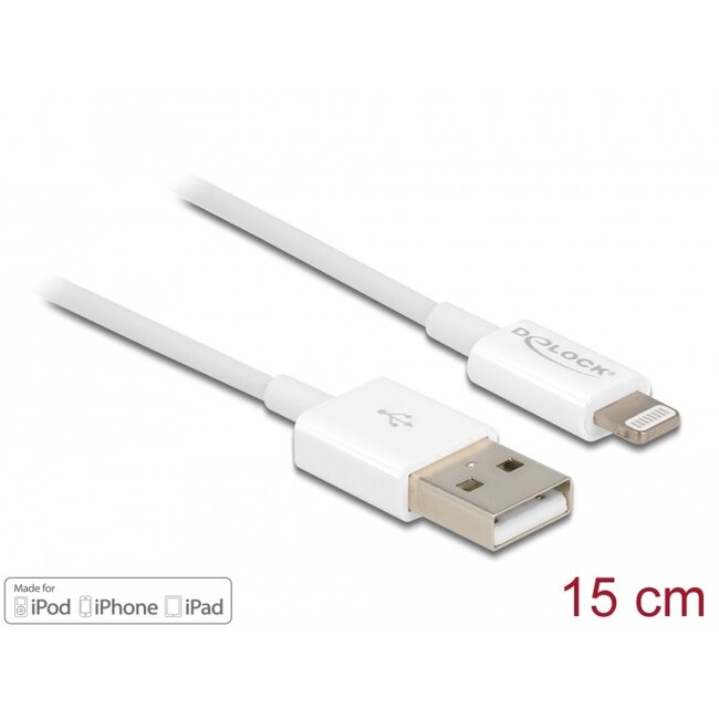 Delock USB data and power cable for iPhone™, iPad™, iPod™ white 15 cm