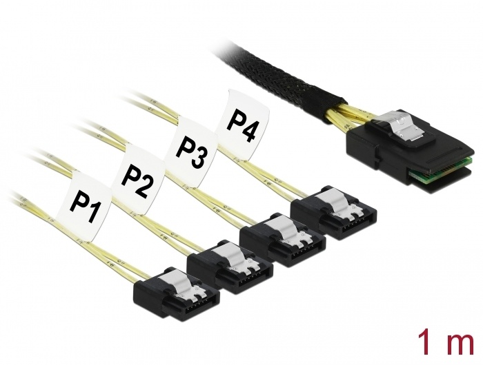 DeLOCK Mini SAS SFF-8087 naar 4x SATA 7 pin 1 m metal adapter
