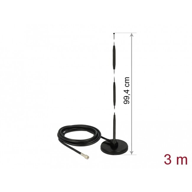 Delock GSM Antenna SMA plug 7 dBi fixed omnidirectional with magnetic base and connection cable RG-58 3 m outdoor black