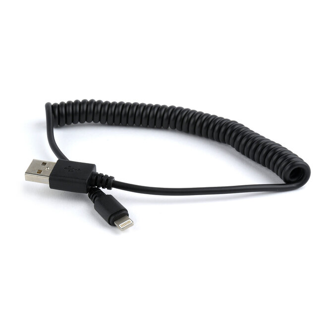 USB spiraal-laadkabel voor iPhone 1.5 meter zwart