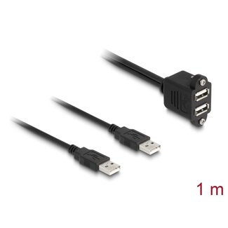 DeLOCK Delock USB 2.0 Cable 2 x USB Type-A male to 2 x USB Type-A female with screws for built-in 1 m black