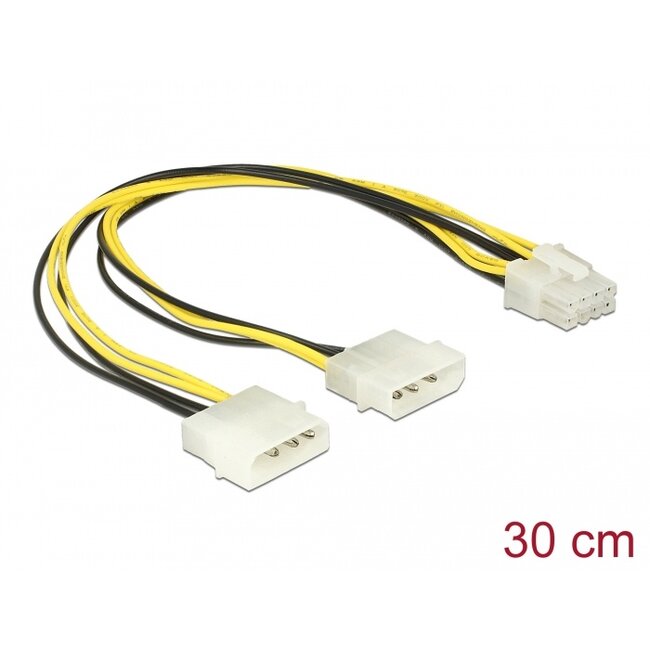 Delock Power cable 2 x 4 pin Molex male > 8 pin EPS male 30 cm