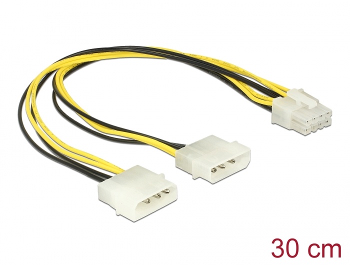 DeLOCK 85453 0.3m 2 x 4-pins Molex-mannetje> 1 x 8-pins EPS-mannetje