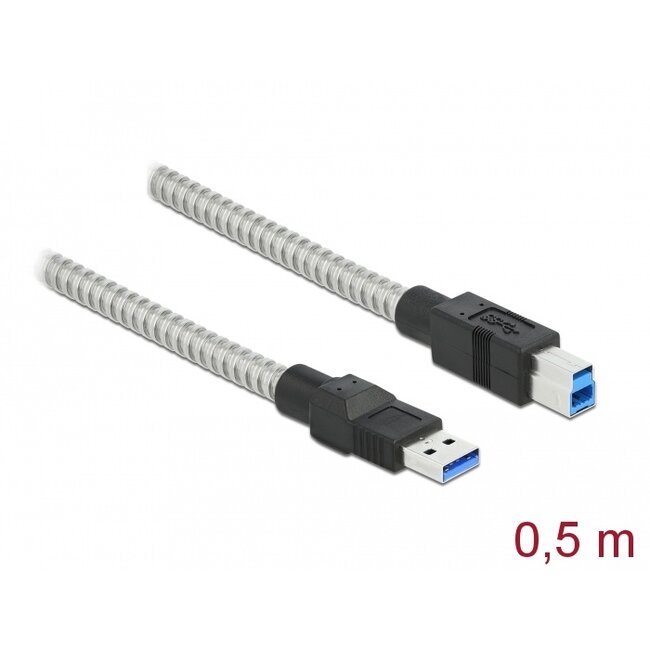 Delock USB 3.2 Gen 1 Cable Type-A male to Type-B male with metal jacket 0.5 m