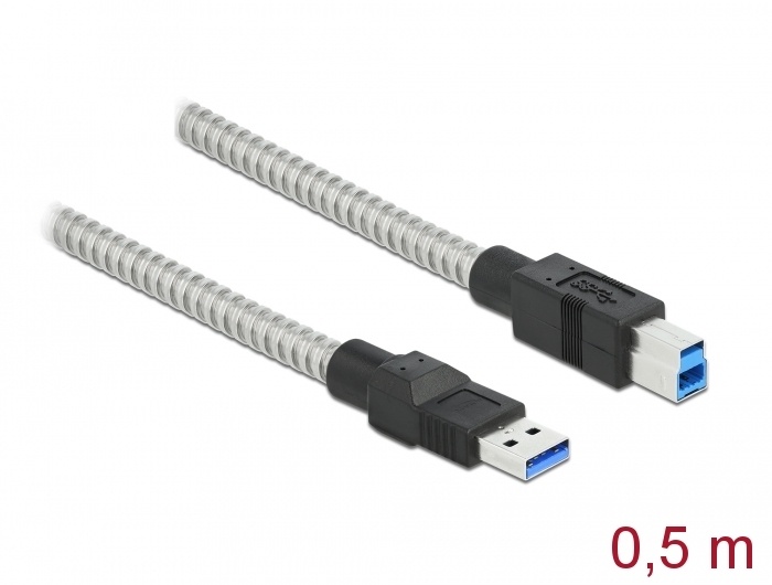 DeLOCK 86777. Lengte snoer: 0,5 m, Aansluiting 1: USB A, Aansluiting 2: USB B, USB-versie: USB 3.2 Gen 1 (3.1 Gen 1), Maximale overdrachtssnelheid van gegevens: 5000 Mbit/s, Kleur